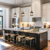 LOG BARN Pendant Lights Kitchen Island, Farmhouse Kitchen Pendant Lighting Over Island with Clear Glass, Rustic Faux Wood Pendant Light Fixtures, 5.5'' x 10.3'' LOG BARN