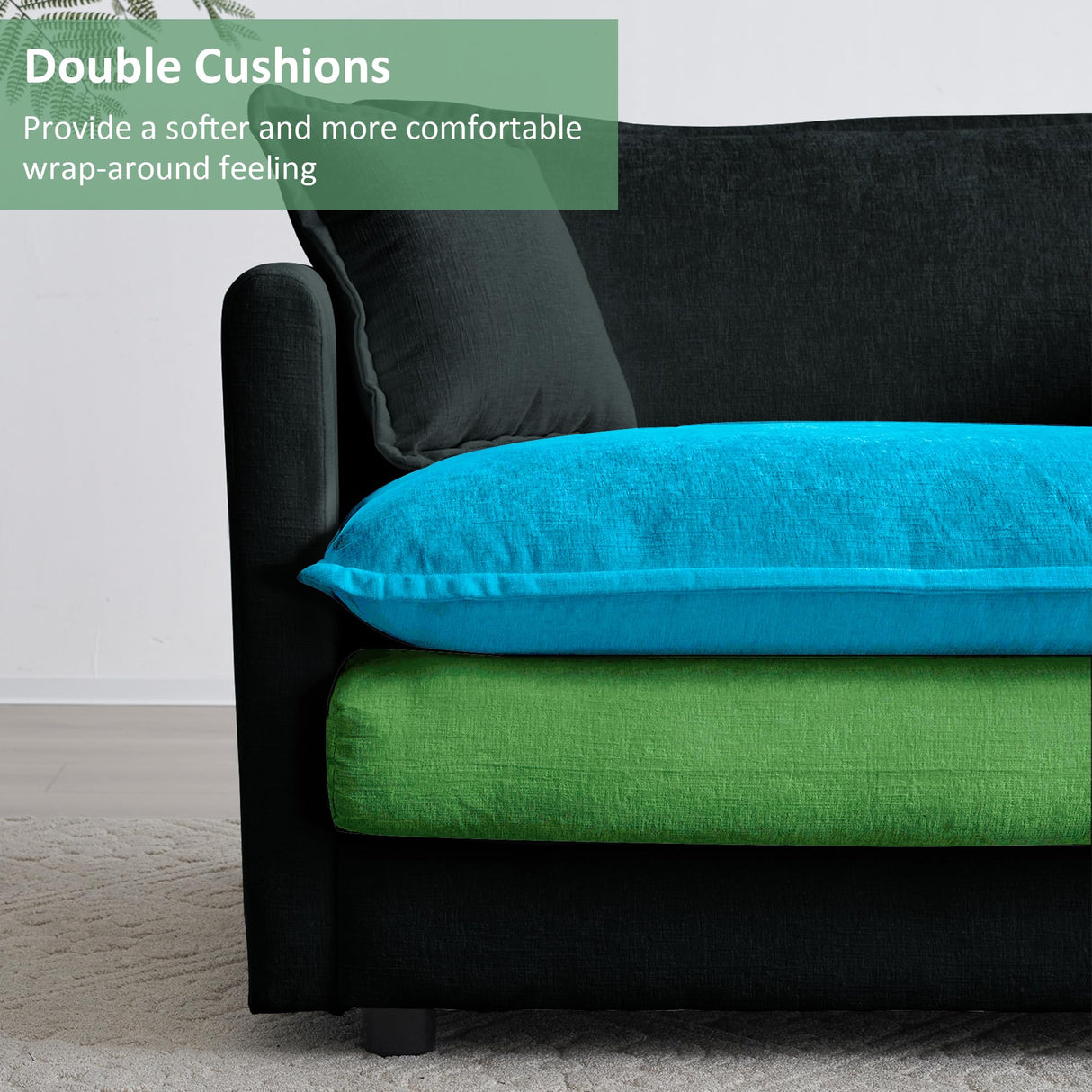 GNIXUU Deep Seat Sectional Sofa, Comfy Cloud Couch Loveseat with Ottoman, 76.7" Modern Chenille Upholstered Modular Sofa L Shaped Couch for Living Room, Apartment, Studio, Office(Black). GNIXUU