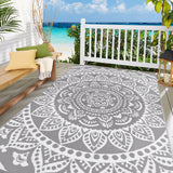 Bsmathom Waterproof Outdoor Rug 6'x9' Reversible Boho Plastic Straw Patio Deck Camping Rugs, Indoor Outdoor Portable RV Mat Clearance Carpet for Outside, Porch, Balcony, Backyard, Beach, Pool,Grey Bsmathom