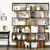 IFANNY 6 Tier Bookshelf, S Shaped Bookcase w/Staggered Storage Shelves, Display Shelf and Room Divider, Librero para Habitacion, Book Shelf for Bedroom, Living Room, Home Office (Rustic Brown) IFANNY