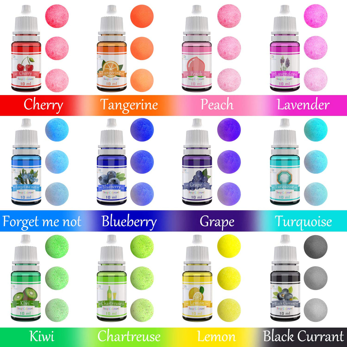 Bath Bomb Mold Set with Soap Colorant, Shrink Wrap Bags - Skin Safe Food Grade Soap Dye for Bath Bomb Making Supplies Kit - Liquid Bath Bomb Dye for CP M&P Soap Coloring, Crafts - with Instructions DecorRom