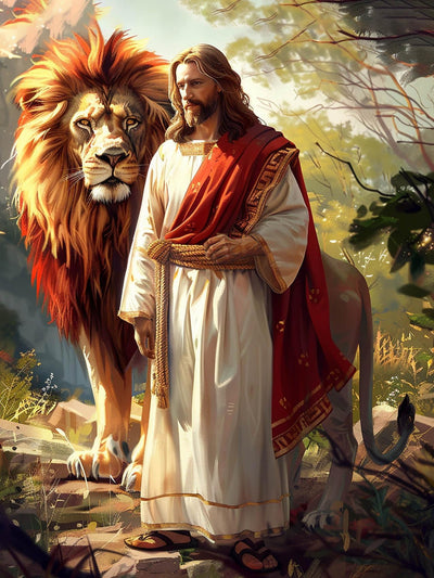 Reofrey DIY Diamond Art Kits for Adults Jesus, Lions Full Drill Round Rhinestone Diamond Painting Kits for Adults, Cross Stitch Embroidery Canvas for Crafts Home Wall Decor 30x40cm