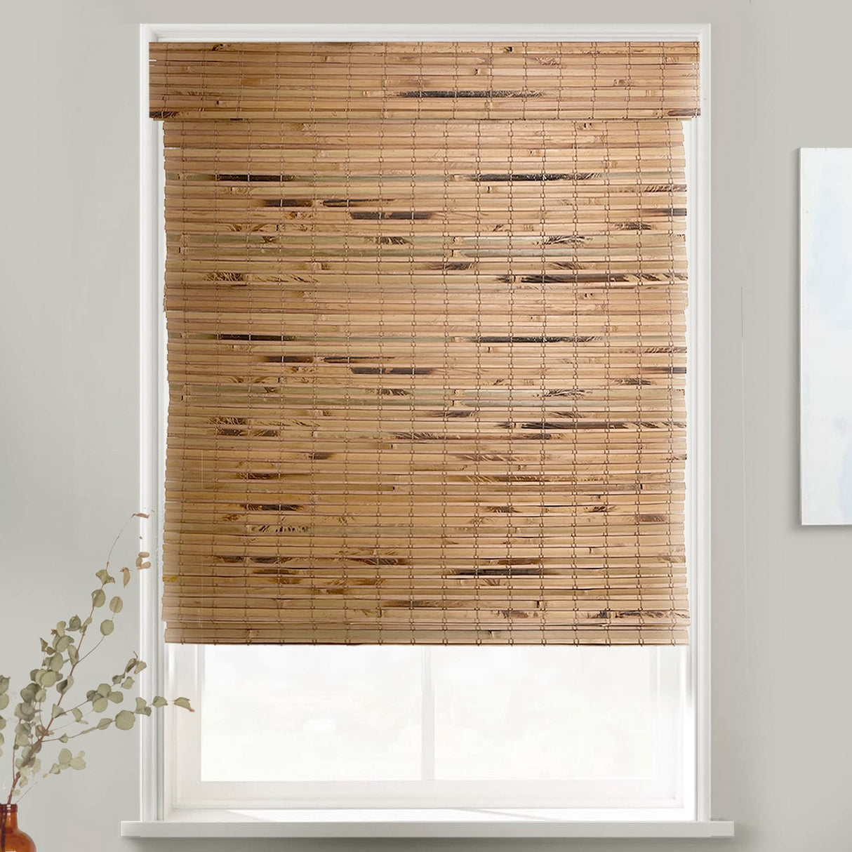 MOOD Custom Bamboo Shades | Natural | Cordless Bamboo Roman Shades for Windows and Doors (Natural Woven) | Natural Cedar (Great Privacy) | Custom Size Mood