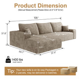 AUGOP 108" Sectional Couches for Living Room Modern Modular Sofa with L-Shape Couchs Upholstered Boneless Couch Deep Seat Sectional Couch with Chaise (Camel, Left Facing Chaise+2Seaters) AUGOP