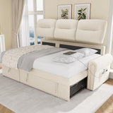 Sleeper Sofa Bed, 87'' Sectional Couch with Reversible Storage Chaise & Nailhead Armrest, Pull Out Couches for Living Room, Side Pocket & Charging Station, Removable Backrest, Velvet Fabric, Beige Keyluv