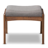 Baxton Studio Elyse Walnut Wood Grey Fabric Upholstered Footstool Baxton Studio