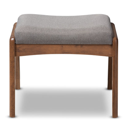 Baxton Studio Elyse Walnut Wood Grey Fabric Upholstered Footstool