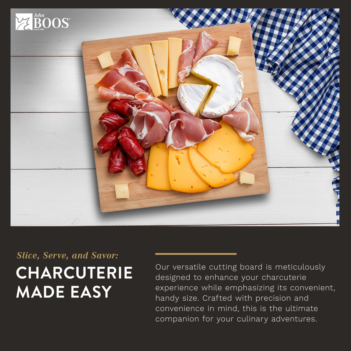 John Boos Boos Block B Series Square Wood Cutting Board with Feet, 1.5-Inch Thickness, 12" x 12" x 1 1/2", Maple John Boos