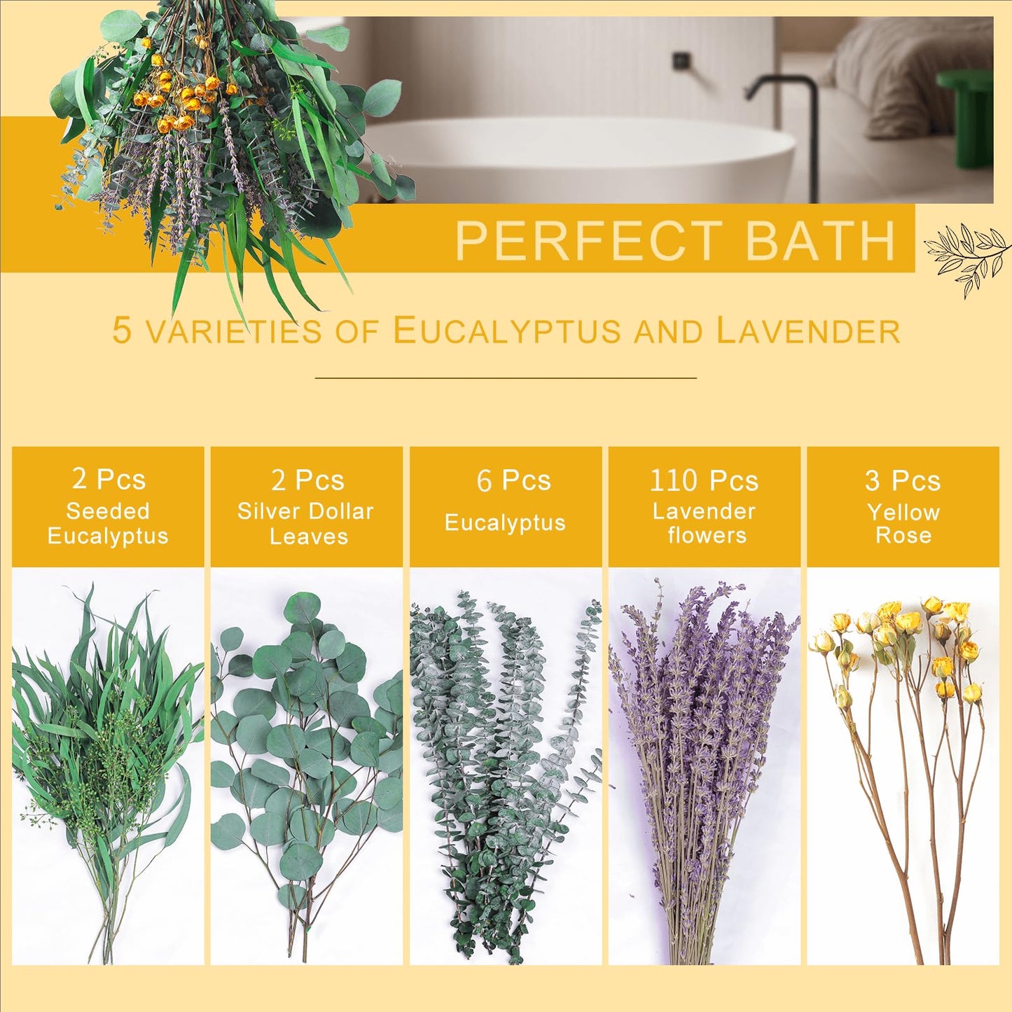 123 Pcs Mixed Real Dried Eucalyptus Stems - Lavender & Rose Flowers Bundles for Shower, Natural Preserved Eucalyptus Leaves Greenery Hanging Shower, Plant Fragrance, Wedding Decor - WoodArtSupply