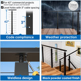 Muzata 4Pack Black Cable Railing Post 42 Inch 42"x2"x2" Level Drilled Surface Mount T304 Stainless Steel Cable Railing System Kit Indoor Outdoor with Paper User Guide PS01 BH4L Muzata