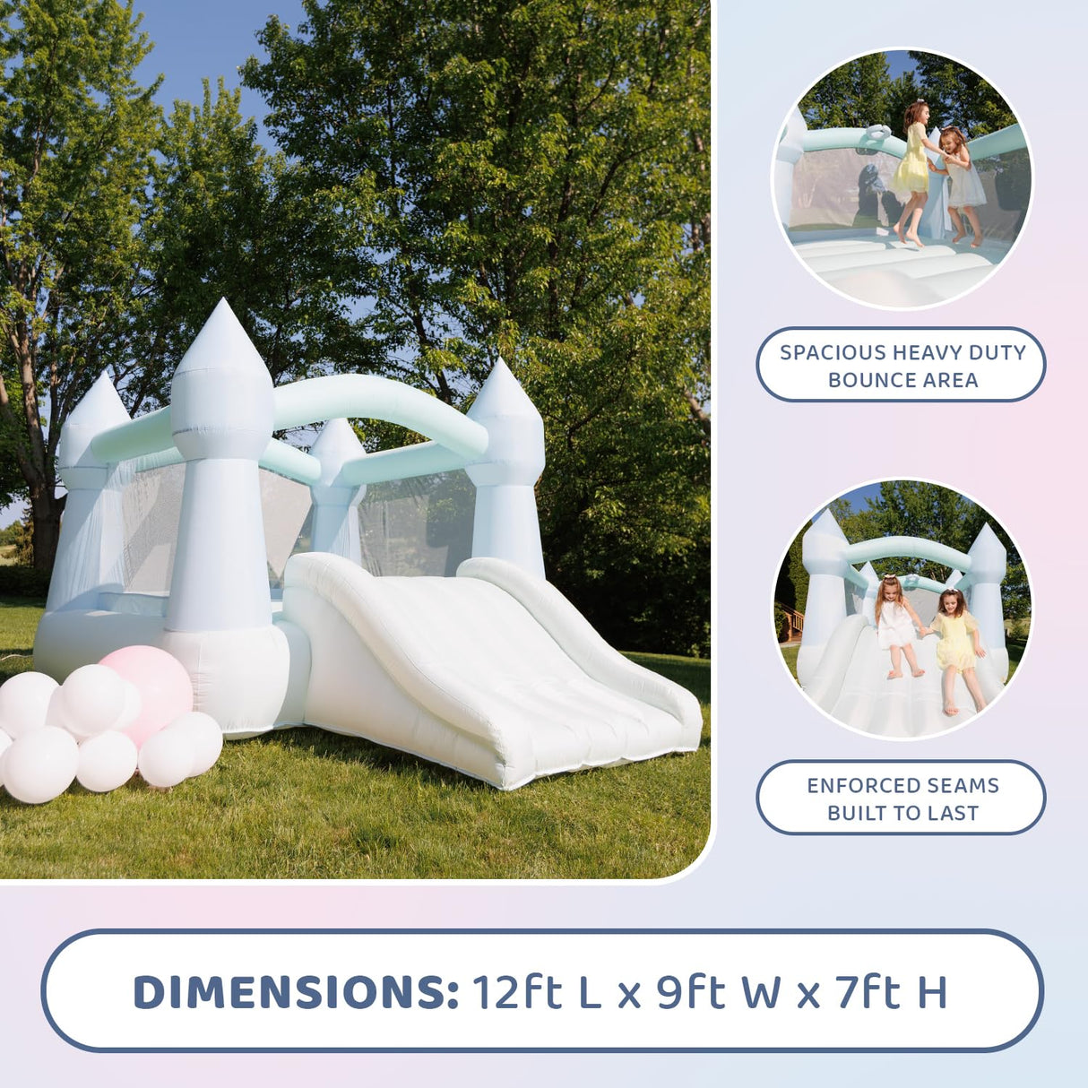 Bounceland Bouncy Castle Daydreamer Mist Bounce House, Pastel Bouncer with Slide, 12 ft L x 9 ft W x 7 ft H, UL Blower Included, Trendy Bouncer for Kids, Indoor and Outdoor Use Bounceland