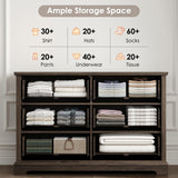 HOSTACK 6 Drawer Double Dresser, Modern Farmhouse Chest of Drawers, Wide Dressers Organizer, Accent Wood Storage Cabinet for Living Room, Hallway, HOSTACK