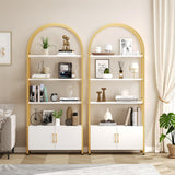 Garvee Gold Bookshelf, Arched Bookcase with Studry Metal Frame and Quality Board, Modern Book Shelf with 4-Tier Open Shelves for Living Room, Bookshelf with Doors Storage,71.5" Tall Book Shelf Garvee
