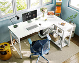 Casaottima L Shaped Computer Desk, 48 Inch Small Corner Desk with Storage Shelves & PC Stand, Reversible Gaming Desk for Bedroom, Modern Writing Study Table for Home Office, White Casaottima