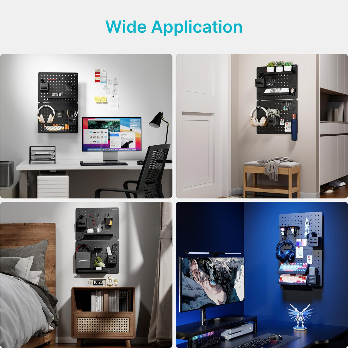 PEGZONE Pegboard Wall Organizer Combination Kit, Overall 25.4"x16.6" Metal Office Pegboard with 13 Accessories, Wall Mounted Peg board Display Panels for Home, Gaming Room, Garage (2Pcs, Medium,Black) PEGZONE