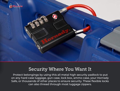 Hornady TSA Approved Cable PadLocks 2pk, 96022 - All Metal 4 Digit Combination Locks with a Flexible Wire Shackle, Inspection Indicator, & Easy to Read Dials -TSA Locks for Luggage, Backpack, Gun Case Hornady