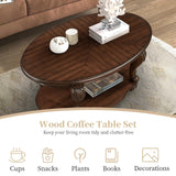 YWUFUART 42" Wood Coffee Table for Living Room Oval Coffee Table with Storage Shelf, Antique Table Legs with Elegant Carvings, Easy Assembly, Cherry YWUFUART