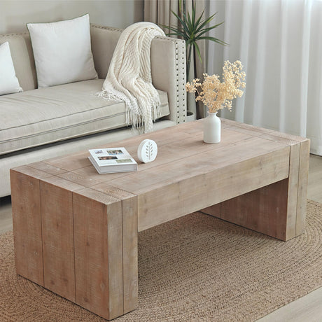 FGXJY Natural Wood Coffee Tables for Living Room, Rectangle Cocktail Table Wooden Room Table, Rustic Coffee Table for Office and Apartment FGXJY