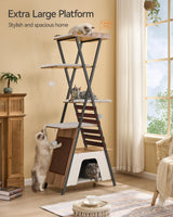 FourFurPets 72.4" Cat Tree, Modern Cat Tower for Indoor Cats, Multi-Level Cat Condo with Caves, Tall Cat Tree with Cat Scratching Board, Wooden Cat Tower with Large Perch, Removable Pads, Camel Brown FourFurPets