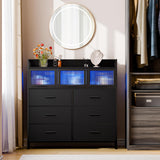 Lulive 9-Drawer Dresser & Chest of Drawers with LED Lights, Power Outlets & Acrylic Window - Modern Storage Organizer for Bedroom, Living Room, Closet (Black) Lulive