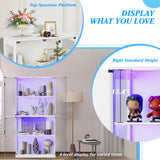 UTOASIS 65" Tall Glass Display Cabinet with Doors, 4-Tier Curio Cabinet for Collectibles with 12 LED Lights, Glass Display Case with 3 Shelves for Toys & Books, Home, Office and Playroom (White) UTOASIS