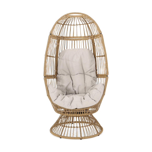 Christopher Knight Home Ellen Outdoor Wicker Swivel Egg Chair with Cushion, Light Brown, Beige