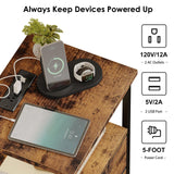 Fixwal Night Stand with Charging Station, Nightstand with Fabric Drawers, Bedside Table with Storage for Bedroom, Rustic Brown Fixwal