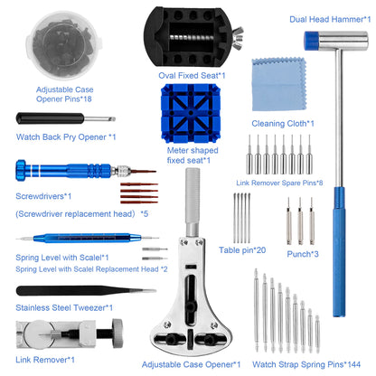 XOOL Watch Repair Kit - 210 Pcs, Battery Replacement & Case Opener Tools, Link Pin Tool Set with Carrying Case & Manual