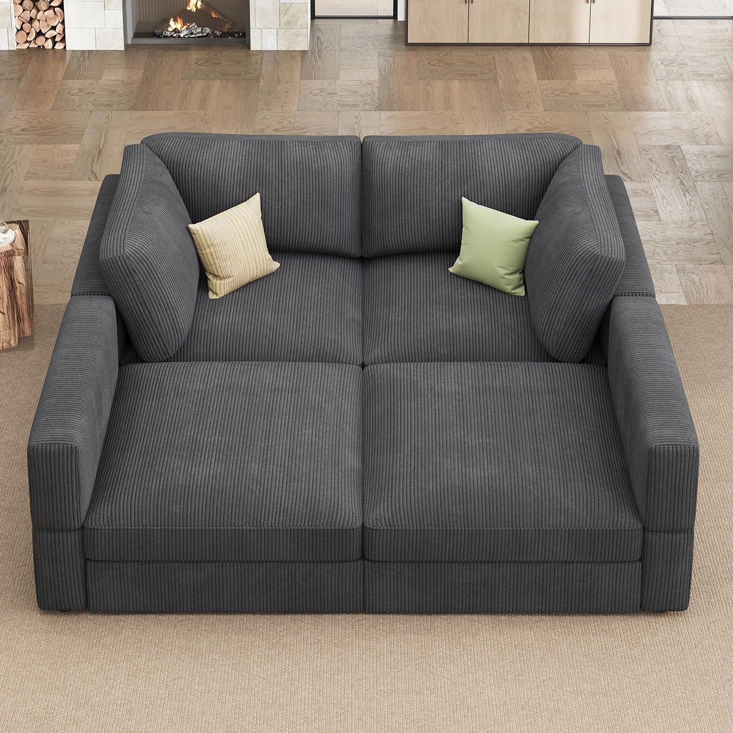 HONBAY Modular Sectional Couches with Storage Corduroy Sectional Sleeper Sofa Modular Sectional Couches for Living Room,Dark Grey