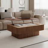 Coffee Table with Lifting Top for Living Room,Mid Century Modern Wood Fluted Lift Top Coffee Tables with Storage,38.6'' Modern Smart Rectangular Lift Pull Up Tabletop for Apartment Office,Walnut BSYEIO