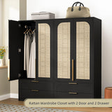 UZUGUL Armoire Wardrobe Closet with Door and 2 Drawer, Black Bedroom Armoire Cabinet with Hanging Rod,Wooden Wardrobe Storage Cabinet Closet with Large Storage for Bedroom (Black) UZUGUL