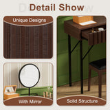 UEV Wood Vanity Desk with Mirror,Makeup Vanity Set with Drawer Chest,Vanity Dressing Table Makeup Desk Set with Storage Space for Bedroom(Brown) UEV