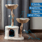 Habitat Haven The Bungalow Cat Tree - Luxury Cat Condo, Large Modern Indoor Tower with 2 Faux Fur Beds, Scratching Posts, Toys, and Den for Cats, 23.5-Inch Width x 18-Inch Depth x 43-Inch Height Habitat Haven
