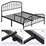 Elegant Victorian-Style Black Metal Queen Bed Frame with Crown Headboard and Easy Assembly Yaheetech