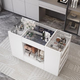 LIVAUVEAD Closet Island with Drawers, Wardrobe Armoire Bedroom Island, Glass Display Shelf & 12 Drawers, White Dresser with Glass Top, Walk-in Closet Island for Bedroom, Cloakroom LIVAUVEAD