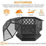 Yaheetech 26in Fire Pits for Outside Hex Shaped Fire Pit Wood Fire Pit Outdoor Fireplace for Bonfire Patio Picnic BBQ, with Spark Cover, Fire Poker Yaheetech