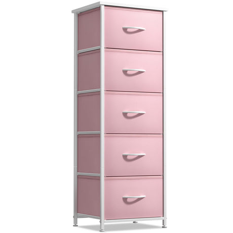 Sorbus Fabric Dresser for Kids Bedroom - Chest of 5 Drawers, Tall Storage Tower, Clothing Organizer, for Closet, for Playroom, for Nursery, Steel Frame, Fabric Bins - Wood Handle (Pink) Sorbus