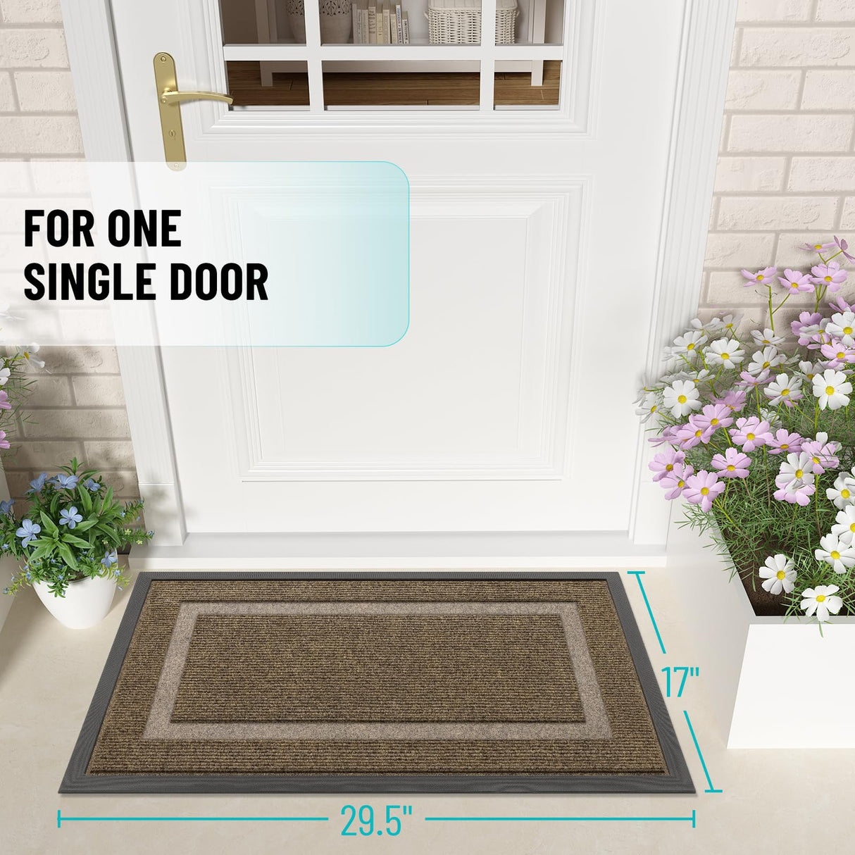 OLANLY Front Door Mat Indoor Outdoor Entrance, Waterproof All-Season, All-Weather Doormat, Sturdy Natural Rubber, Fade Resistant, Low Profile, Easy Clean Patio Porch Entryway Mat, 29.5x17, Brown OLANLY