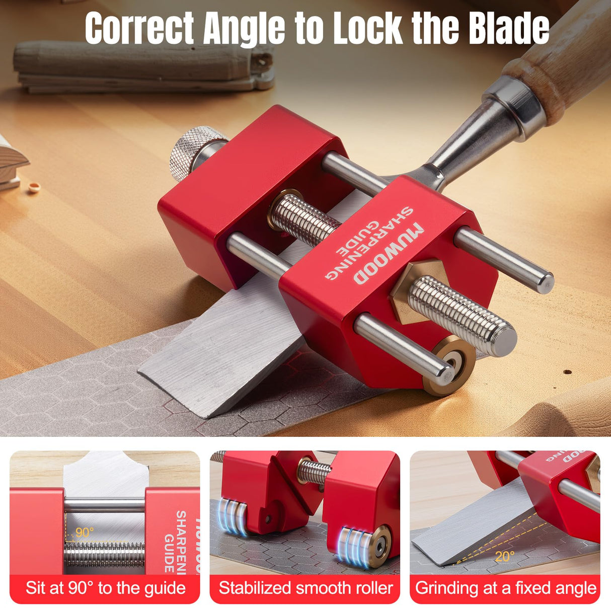 MUWOOD Chisel Sharpening Kit, Wood Honing Guide for Chisels and Planes Width 0.1" to 3.3" with Sharpening Angle Fixture, Angle Gauge from 15° to 45° MUWOOD