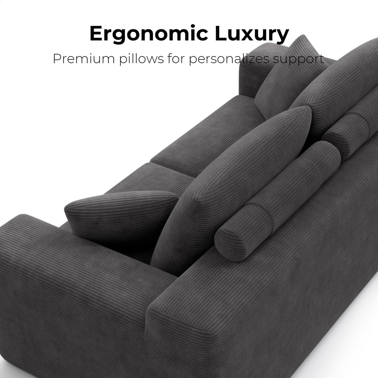 LIKIMIO 78" Loveseat Sofa in a Box, Cloud Boneless Couch with Comfy Deep Seat, No Assembly Required, Modern Upholstered Corduroy Sofa for Living Room, Apartment, Home Office, Dark Grey LIKIMIO