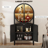 BROTTAR Rounded Kitchen Pantry, Bar Display Cabinet with LED Lights, 65" Tall Wine Storage Cabinet with Glass Doors & Shelves, Modern Liquor Cabinets for Dining Room, Kitchen, Living Room,Black BROTTAR