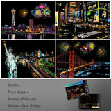 Scratch Art for Teens & Adults, Rainbow Engraving Painting Landscape Scratchboard(A4) Crafts Set: 8 Sheets with 4 tools - New York, Statue of Liberty, Golden Gate Bridge, Manarola (America / Europe) AP ARTSPER