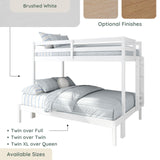 Grain & Grove Bear Twin Over Full Bunk Bed, Sturdy Bunk Bed Frame for Kids, Plywood Bunk with Ladder, Guardrail, and Slats, No Box Spring Required, Brushed White Grain & Grove