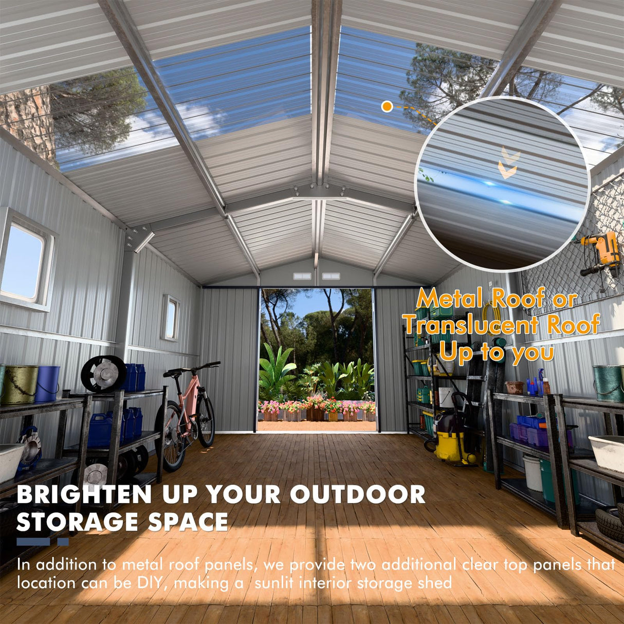 Metal Shed 10x12x7 FT, Sheds Outdoor Storage with Reinforcement, Natural Lighting Tool Sheds with Translucent Roof Panels, Windows, and Lockable Doors, Ideal for Garden, Backyard, and Patio K Knowbody