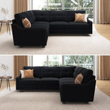 HONBAY Convertible Sectional Sofa L Shaped Couch for Small Apartment Reversible Sectional Couch for Living Room,Velvet Black HONBAY