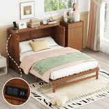 MERITLINE Solid Pine Wood Full Murphy Bed with Storage Drawer and Charging Station,Wood Folding Walnut Murphy Chest Bed Cabinet for Adults MERITLINE