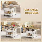 YITAHOME Lift Top Coffee Table with Wheels, Farmhouse Square Coffee Tables for Living Room, 2 Tier Small Coffee Table with Storage Compartment Rustic Wood Cocktail Table Dining Table, Grey Wash YITAHOME