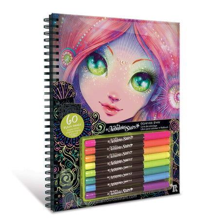 Large Coloring Book for Girls - 60 Black Coloring Pages - Comes with 8 Neon-Ink Gel Pens Nebulous Stars