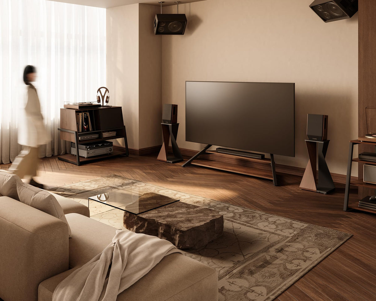 FITUEYES Design Record Player Stand with Vinyl Storage, Entertainment Center up to 120 Albums, Large Record Player Cabinet with Storage, Record Player Table for Living Room, Eiffel Series FITUEYES