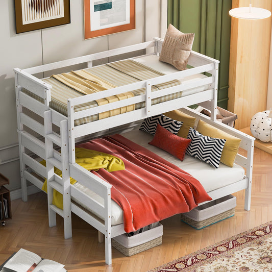 Linique Detachable Twin XL over Queen Bunk Bed Frame with Ladder - White - WoodArtSupply